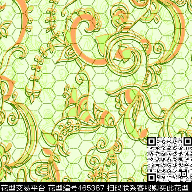 水立方网腰果清新风传统印花华亿平台下载（图片编号: 465387） - 瓦栏（Walan）