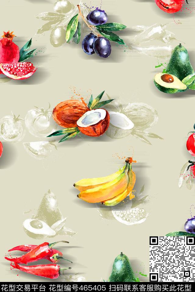 水彩水果蔬菜数码印花华亿平台下载（图片编号: 465405） - 瓦栏（Walan）