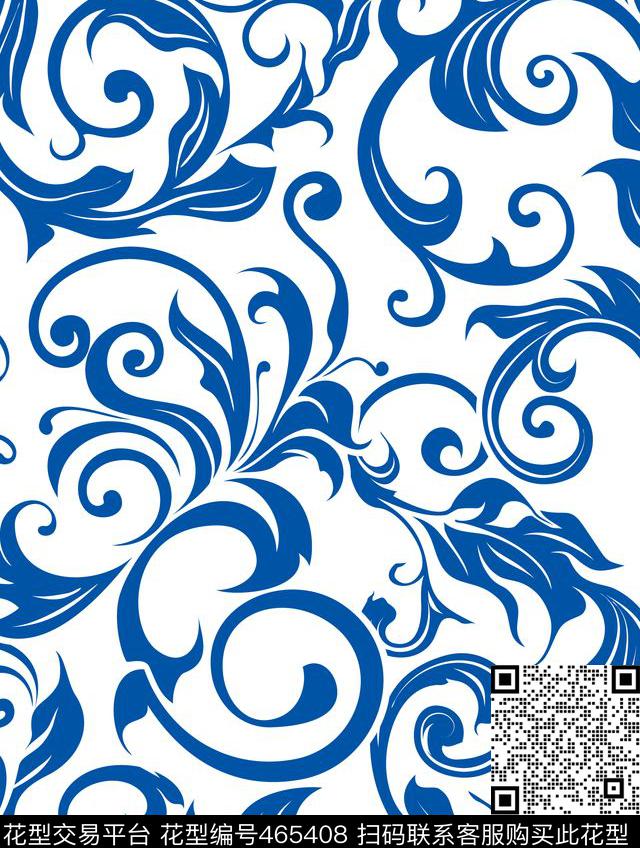 青花瓷花卉中国风传统印花华亿平台下载（图片编号: 465408） - 瓦栏（Walan）