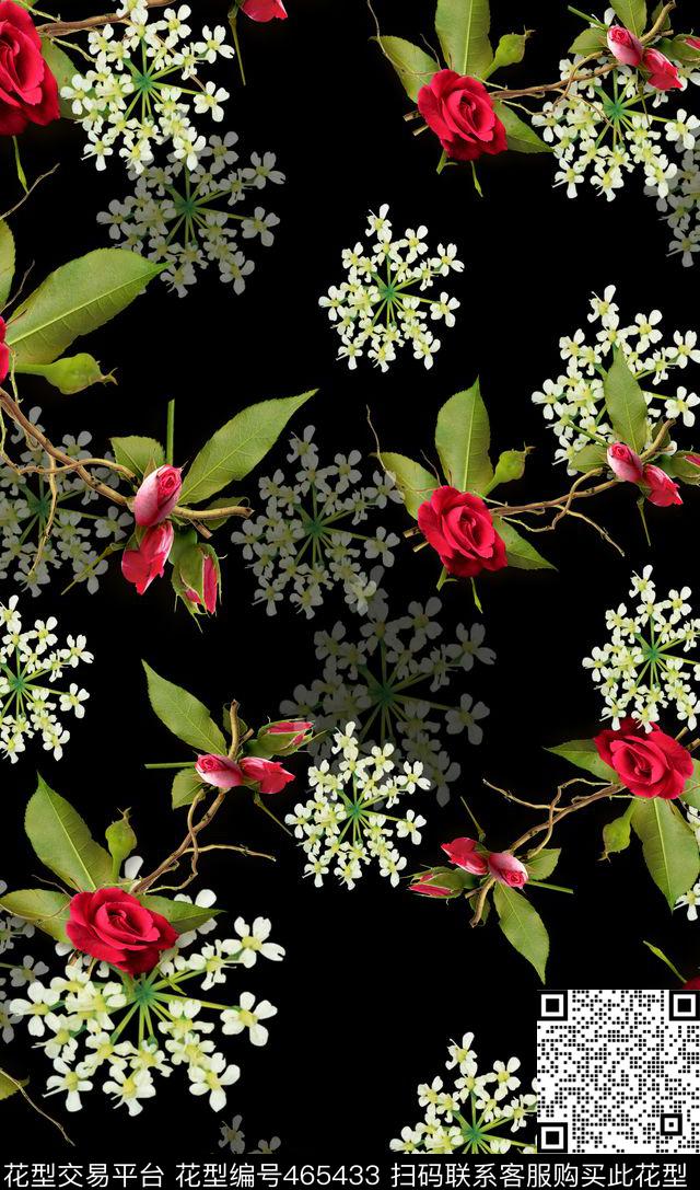 玫瑰钻石花卉数码印花华亿平台下载（图片编号: 465433） - 瓦栏（Walan）