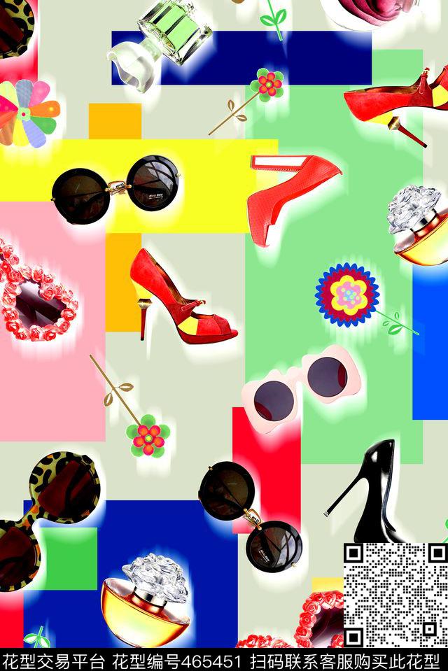 色块香水瓶高跟鞋数码印花华亿平台下载（图片编号: 465451） - 瓦栏（Walan）