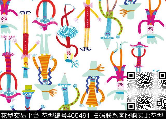 抽象手绘可爱小丑数码匹布数码印花华亿平台下载（图片编号: 465491） - 瓦栏（Walan）