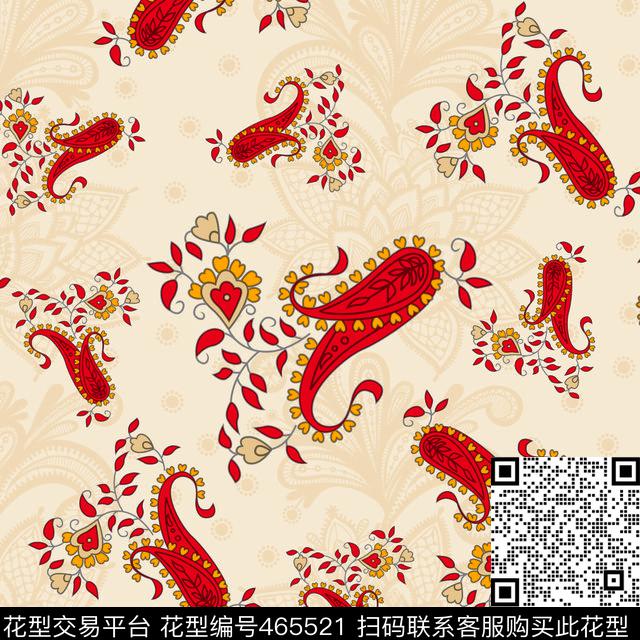 腰果花中国风怀旧传统印花华亿平台下载（图片编号: 465521） - 瓦栏（Walan）