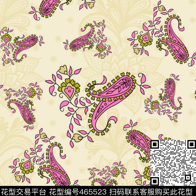 腰果花中国风怀旧传统印花华亿平台下载（图片编号: 465523） - 瓦栏（Walan）