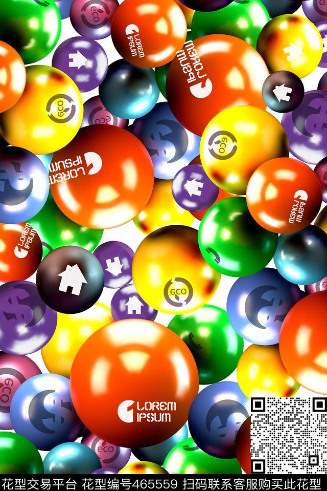 炫彩3D空间球体数码印花华亿平台下载（图片编号: 465559） - 瓦栏（Walan）