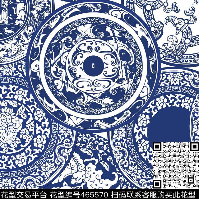 青花瓷瓷盘中国风传统印花华亿平台下载（图片编号: 465570） - 瓦栏（Walan）