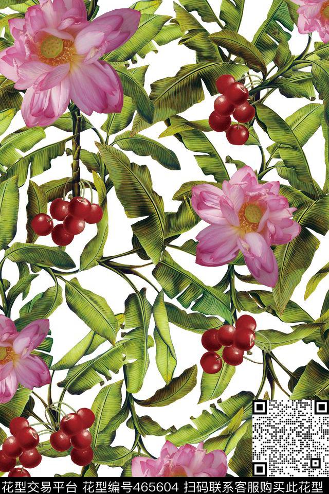 热带棕树叶子荷花水果樱桃数码印花华亿平台下载（图片编号: 465604） - 瓦栏（Walan）