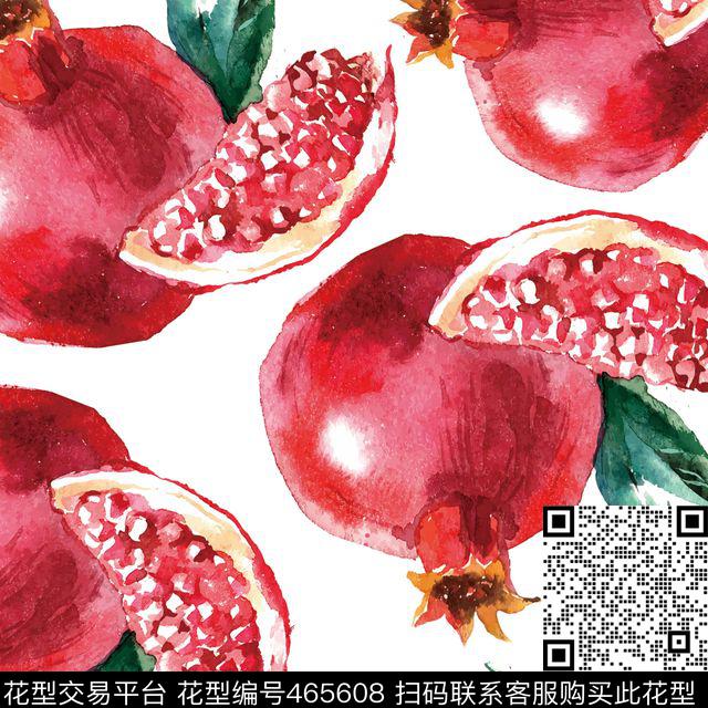 手绘水果石榴服装箱包数码印花华亿平台下载（图片编号: 465608） - 瓦栏（Walan）