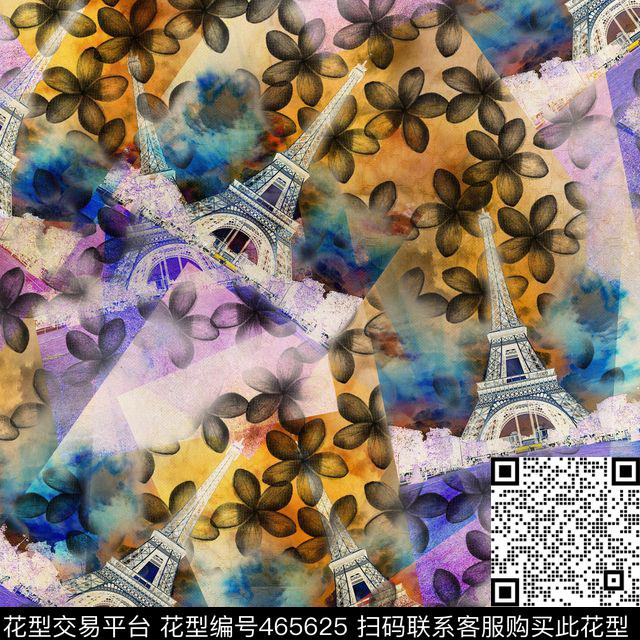 埃菲尔铁塔碎花简约数码印花华亿平台下载（图片编号: 465625） - 瓦栏（Walan）