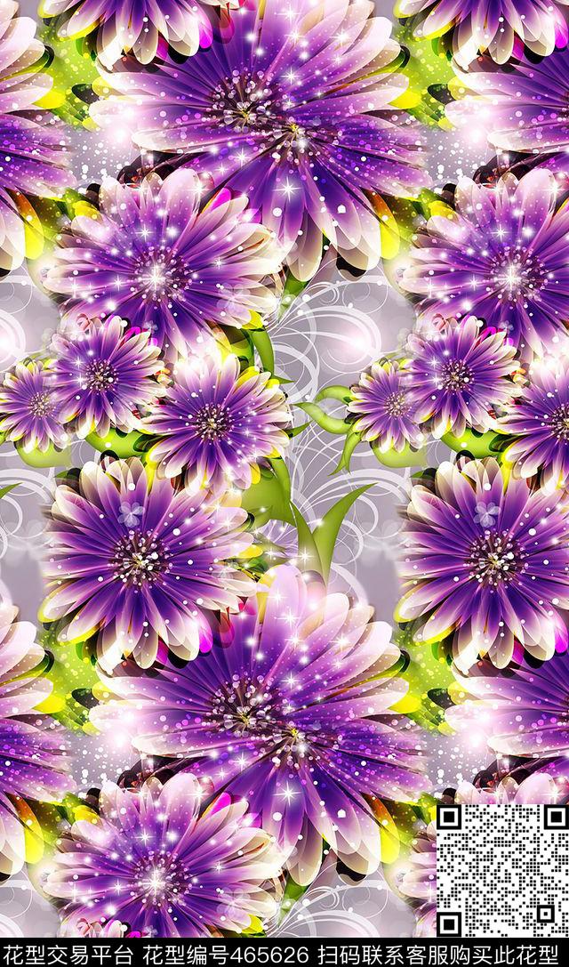 大花高贵紫色数码印花华亿平台下载（图片编号: 465626） - 瓦栏（Walan）