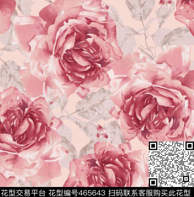 玫瑰时尚枝叶数码印花华亿平台下载（图片编号: 465643） - 瓦栏（Walan）