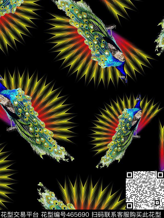 动物孔雀孔雀羽毛扇数码印花华亿平台下载（图片编号: 465690） - 瓦栏（Walan）