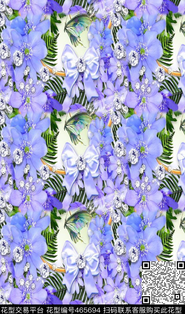 花卉蝴蝶组合数码印花华亿平台下载（图片编号: 465694） - 瓦栏（Walan）