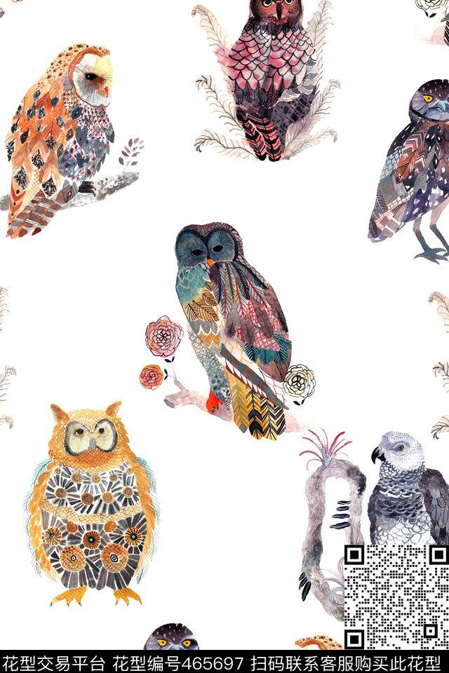 时尚猫头鹰几何数码印花华亿平台下载（图片编号: 465697） - 瓦栏（Walan）