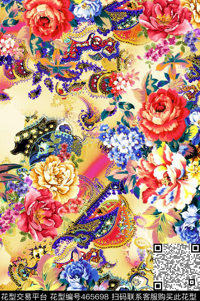 时尚欧式花纹花卉数码印花华亿平台下载（图片编号: 465698） - 瓦栏（Walan）