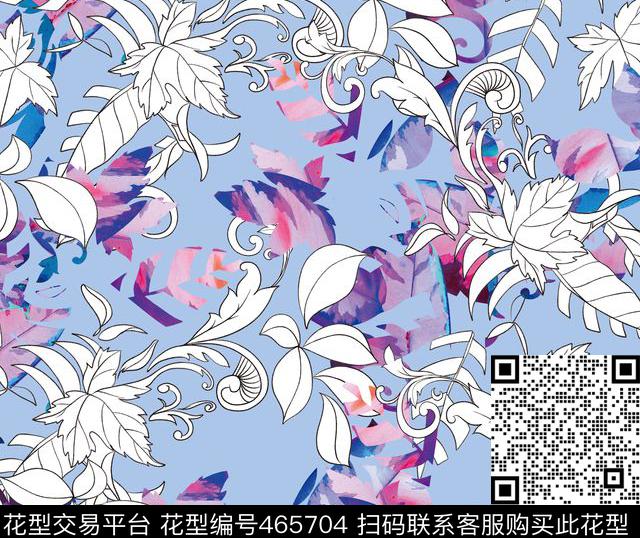 抽象花卉纯电脑手绘流行女装数码印花华亿平台下载（图片编号: 465704） - 瓦栏（Walan）