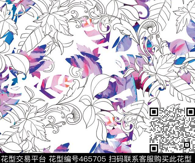流行时尚纯电脑手绘线描数码印花华亿平台下载（图片编号: 465705） - 瓦栏（Walan）