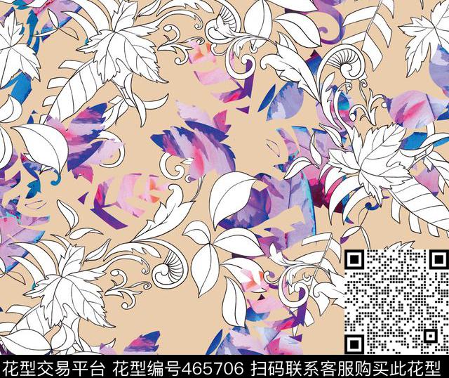 流行时尚纯电脑手绘线描数码印花华亿平台下载（图片编号: 465706） - 瓦栏（Walan）