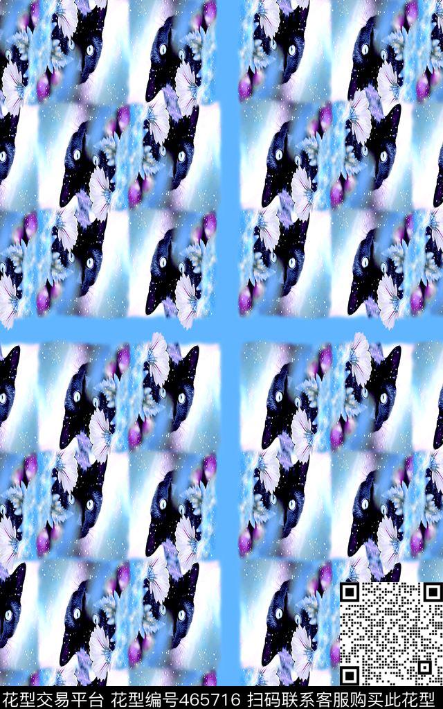 猫咪花丛组合数码印花华亿平台下载（图片编号: 465716） - 瓦栏（Walan）