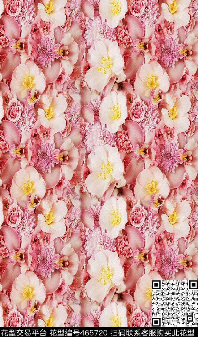粉色花卉妹子花数码印花华亿平台下载（图片编号: 465720） - 瓦栏（Walan）
