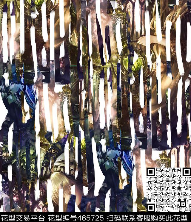 复古抽象笔刷数码印花华亿平台下载（图片编号: 465725） - 瓦栏（Walan）