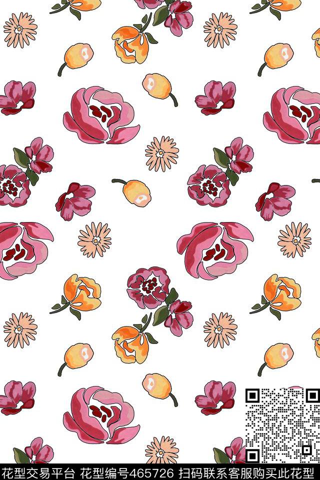 满版手绘小花数码印花华亿平台下载（图片编号: 465726） - 瓦栏（Walan）