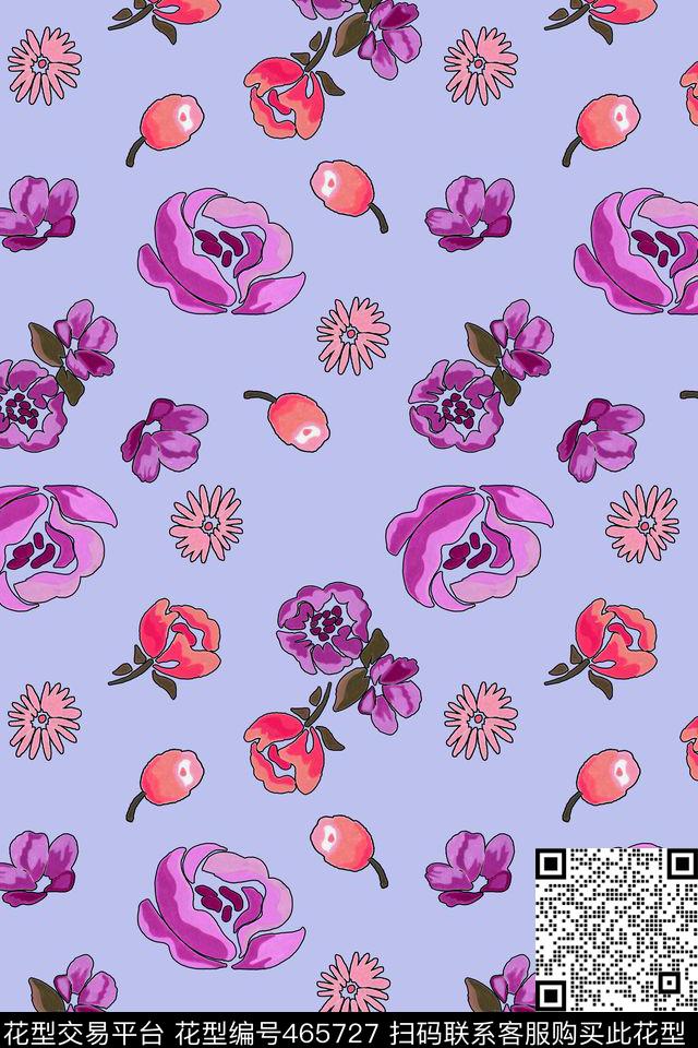满版手绘小花数码印花华亿平台下载（图片编号: 465727） - 瓦栏（Walan）