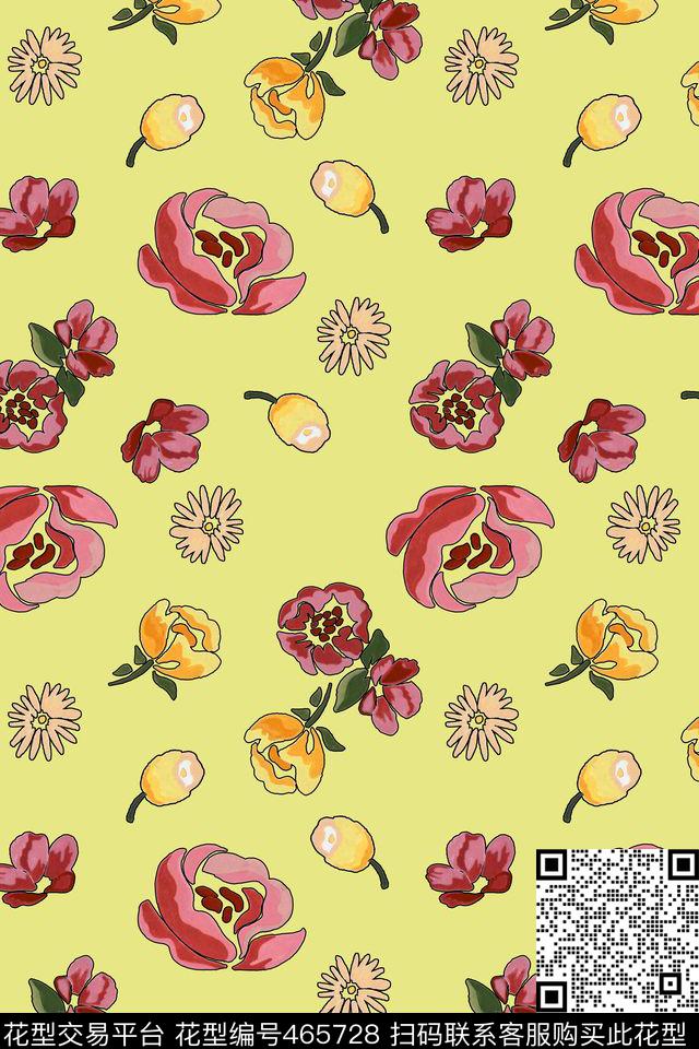 满版手绘小花数码印花华亿平台下载（图片编号: 465728） - 瓦栏（Walan）