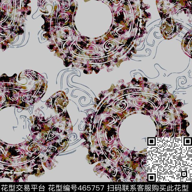 中国风抽象马蹄纹青铜器数码印花华亿平台下载（图片编号: 465757） - 瓦栏（Walan）