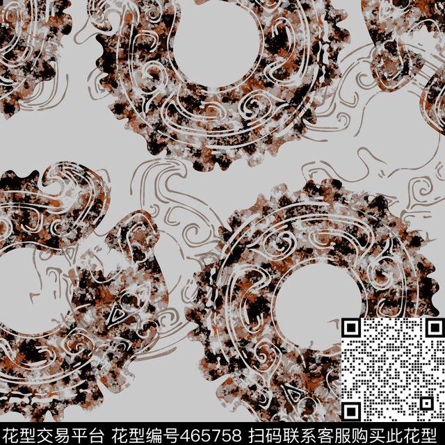 中国风抽象马蹄纹青铜器数码印花华亿平台下载（图片编号: 465758） - 瓦栏（Walan）