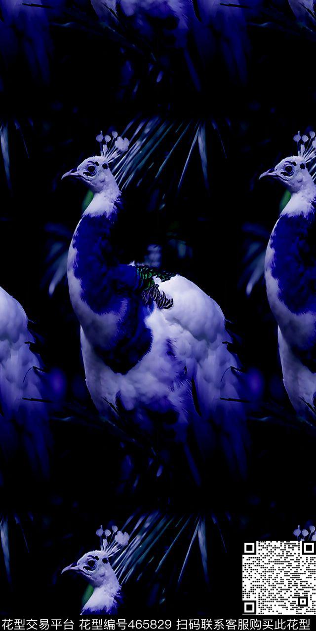 丝绸真丝棉布动物鸟孔雀时尚流行新潮数码印花华亿平台下载（图片编号: 465829） - 瓦栏（Walan）