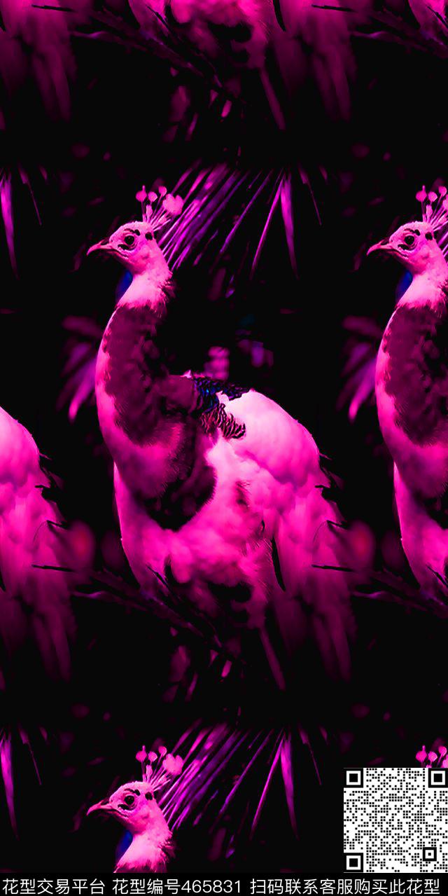 丝绸真丝棉布动物鸟孔雀时尚流行新潮数码印花华亿平台下载（图片编号: 465831） - 瓦栏（Walan）