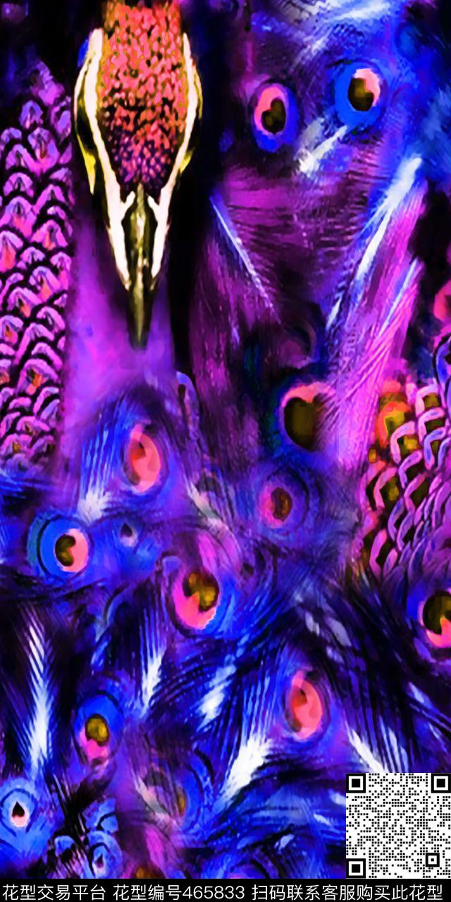 丝绸真丝棉布动物鸟孔雀时尚流行新潮数码印花华亿平台下载（图片编号: 465833） - 瓦栏（Walan）