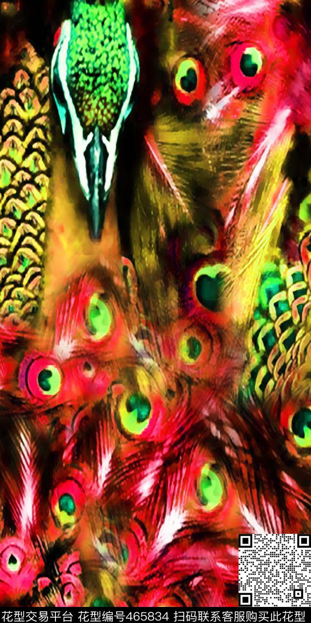 丝绸真丝棉布动物鸟孔雀时尚流行新潮数码印花华亿平台下载（图片编号: 465834） - 瓦栏（Walan）