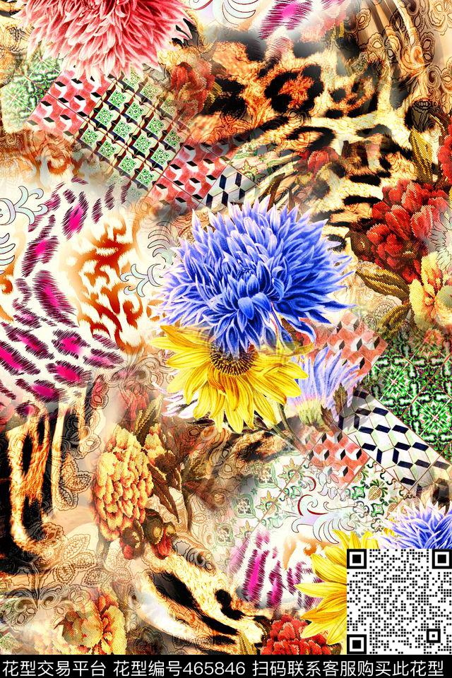 抽象几何格子数码印花华亿平台下载（图片编号: 465846） - 瓦栏（Walan）