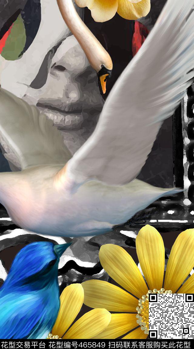 定位抽象脸部天鹅数码印花华亿平台下载（图片编号: 465849） - 瓦栏（Walan）