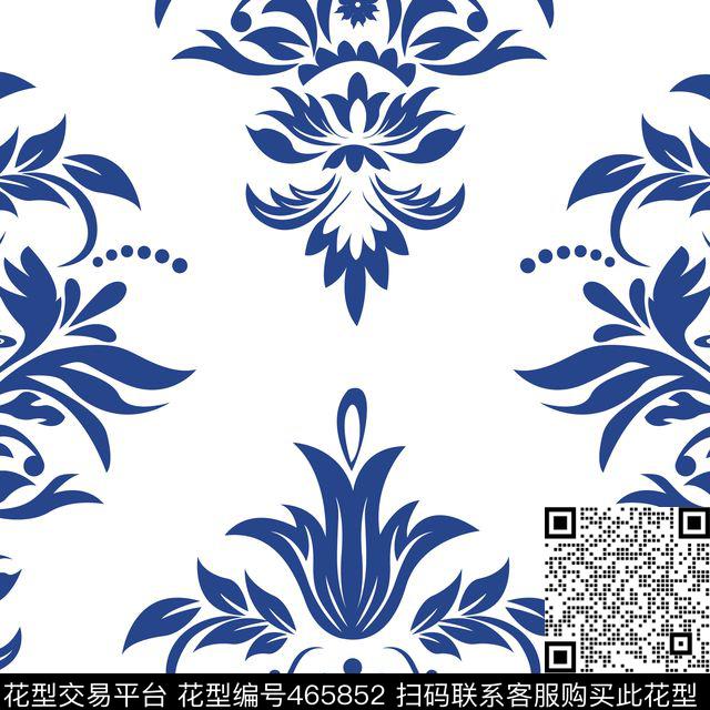 青花瓷花卉中国风传统印花华亿平台下载（图片编号: 465852） - 瓦栏（Walan）