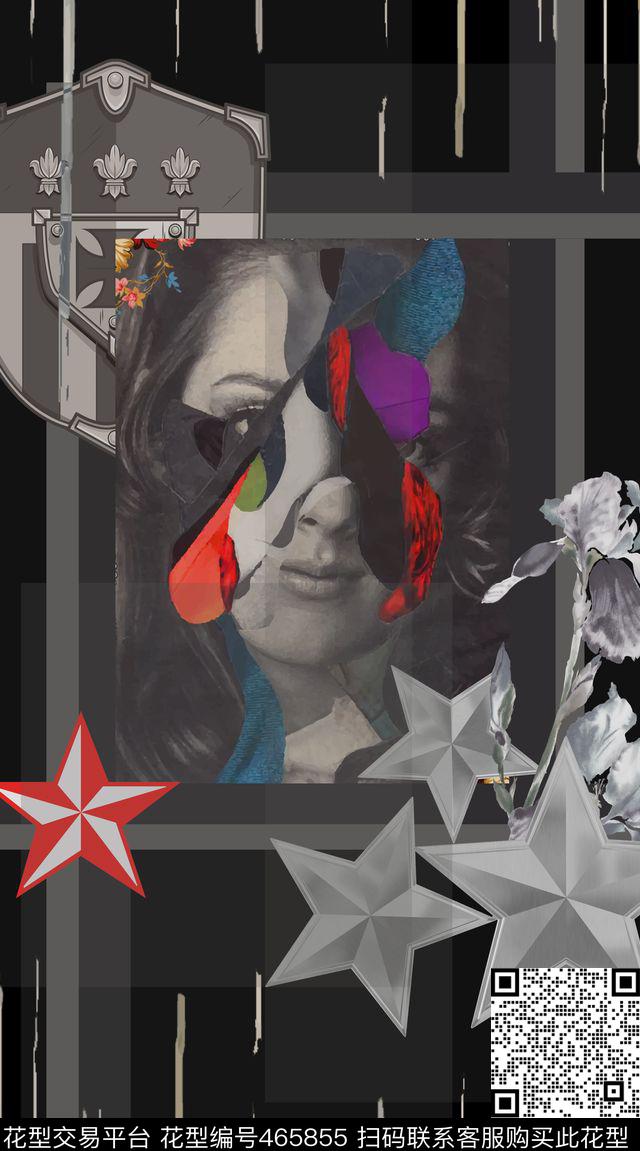 定位抽象人脸五角星数码印花华亿平台下载（图片编号: 465855） - 瓦栏（Walan）