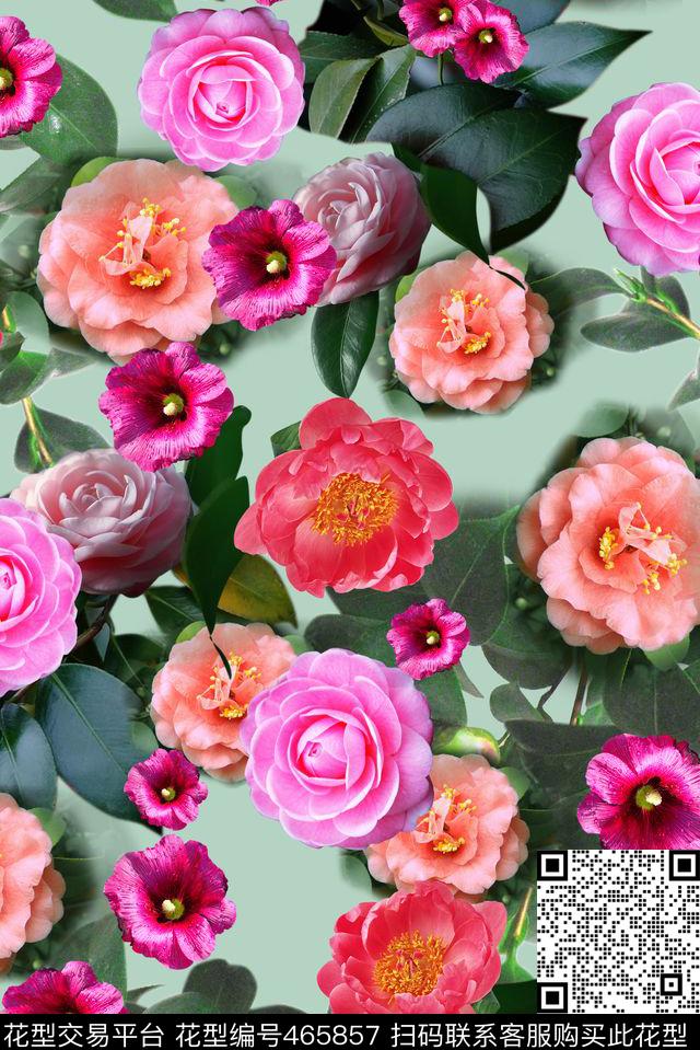 专色底花卉数码印花华亿平台下载（图片编号: 465857） - 瓦栏（Walan）
