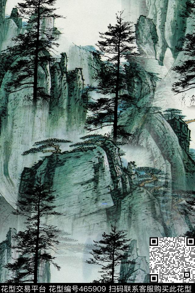 山川风景中国风数码印花华亿平台下载（图片编号: 465909） - 瓦栏（Walan）