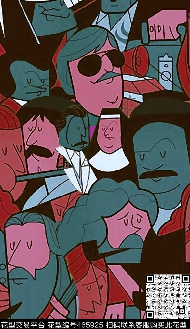 抽象简笔卡通数码印花华亿平台下载（图片编号: 465925） - 瓦栏（Walan）