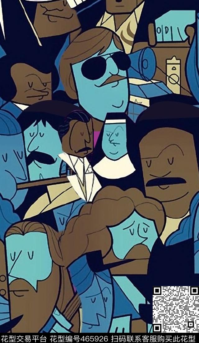 抽象简笔头像数码印花华亿平台下载（图片编号: 465926） - 瓦栏（Walan）