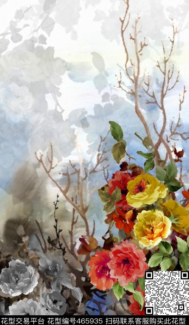 女装华亿平台手绘油画定位花卉数码印花华亿平台下载（图片编号: 465935） - 瓦栏（Walan）