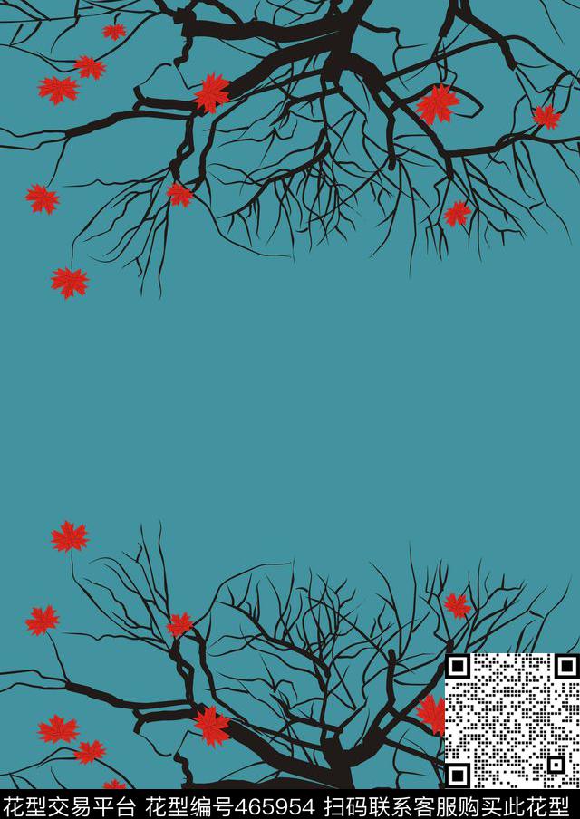 定位华亿平台枫叶树枝传统印花华亿平台下载（图片编号: 465954） - 瓦栏（Walan）