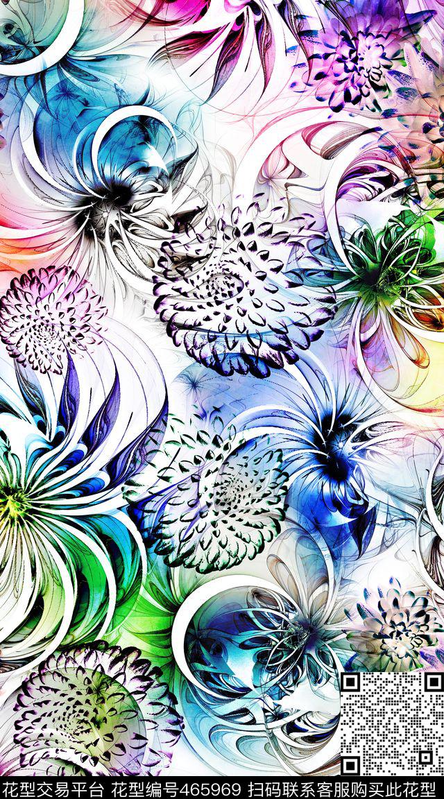 滤色花卉炫彩数码印花华亿平台下载（图片编号: 465969） - 瓦栏（Walan）
