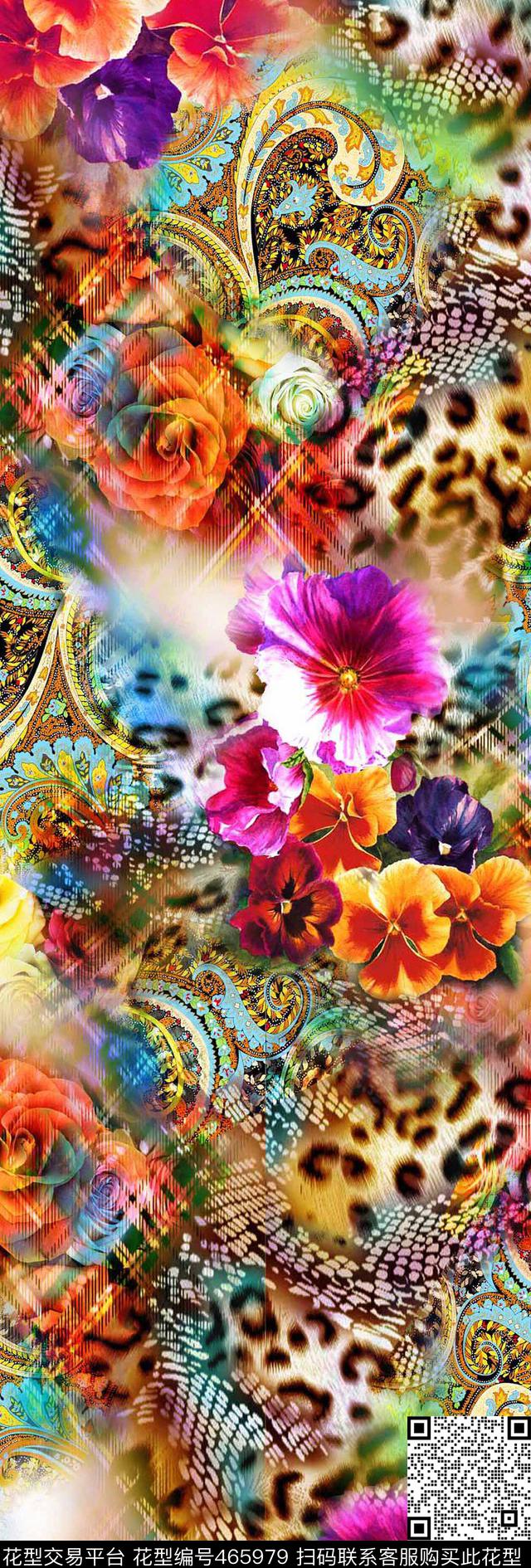 女装华亿平台抽象花卉豹纹佩斯利数码印花华亿平台下载（图片编号: 465979） - 瓦栏（Walan）