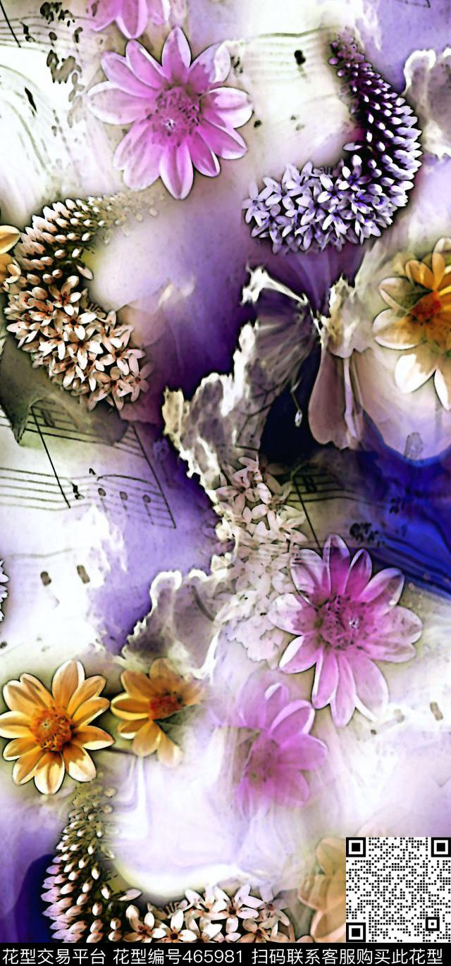 女装华亿平台抽象花卉女装数码印花华亿平台下载（图片编号: 465981） - 瓦栏（Walan）