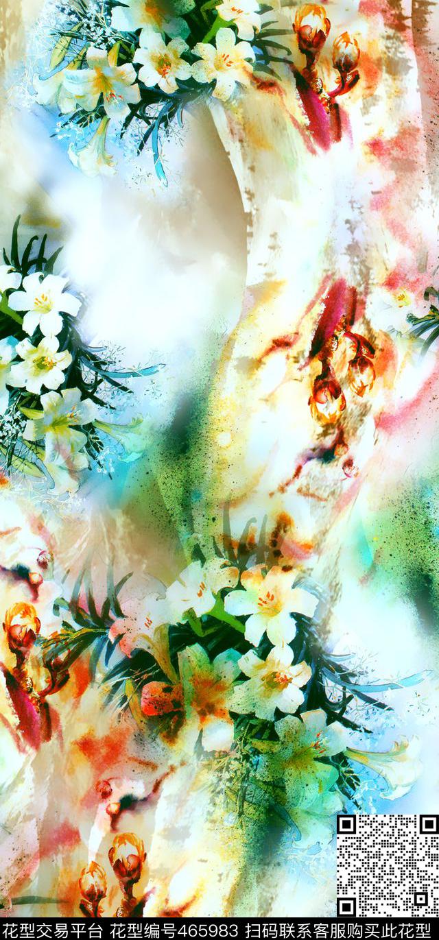 女装华亿平台抽象手绘花卉女装数码印花华亿平台下载（图片编号: 465983） - 瓦栏（Walan）