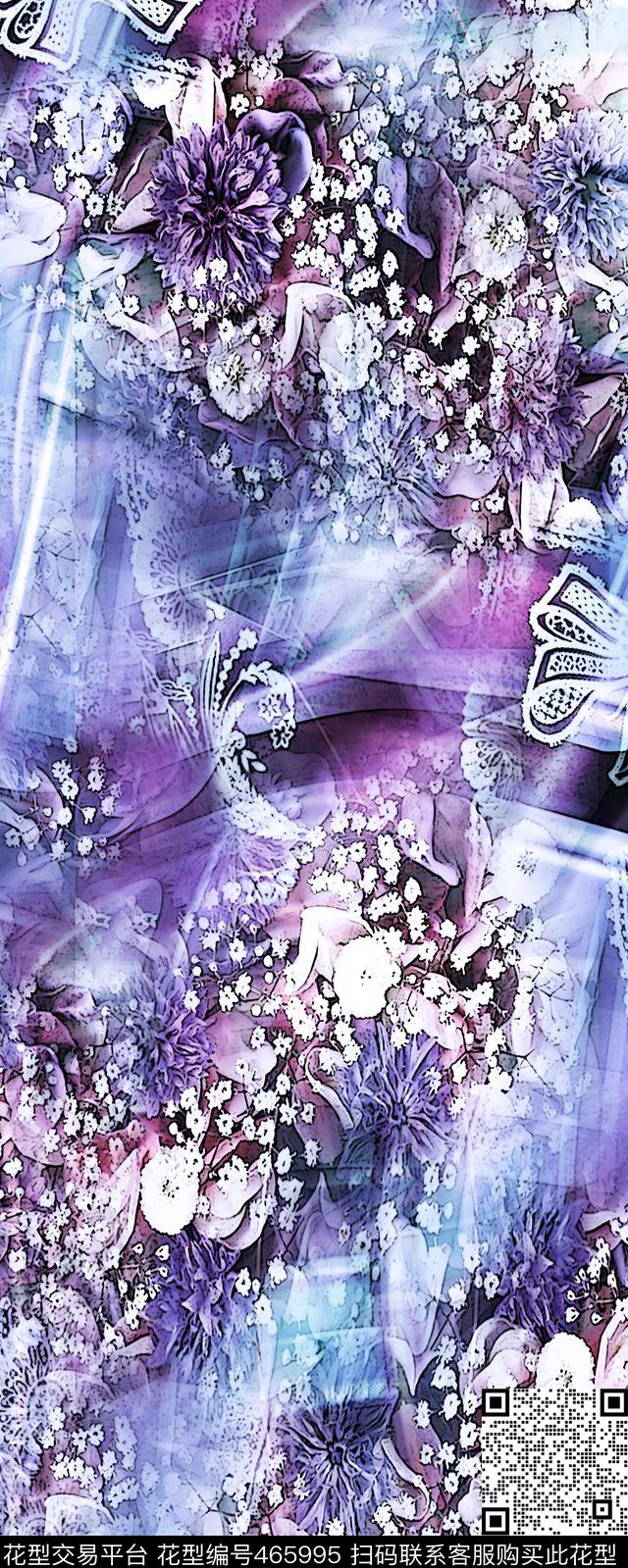 女装华亿平台抽象花卉女装数码印花华亿平台下载（图片编号: 465995） - 瓦栏（Walan）