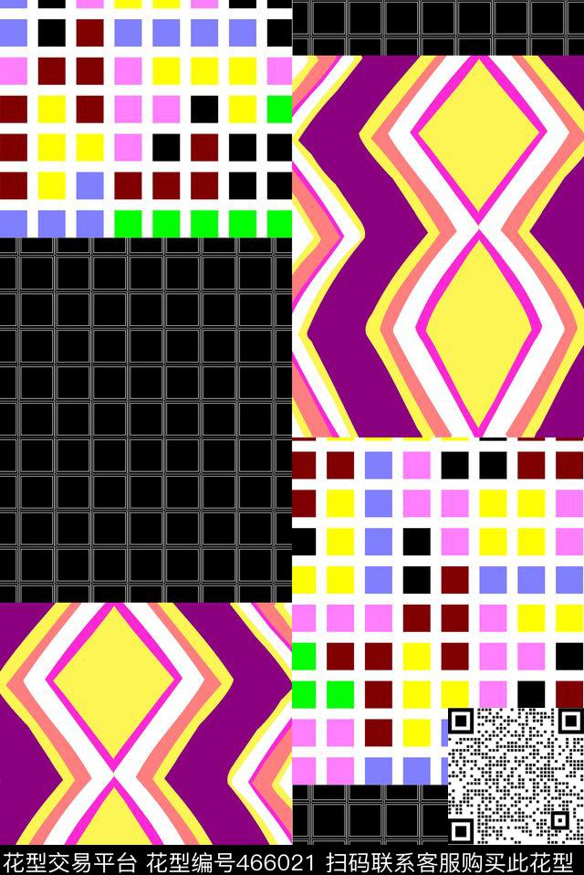 方格不规则几何几何传统印花华亿平台下载（图片编号: 466021） - 瓦栏（Walan）